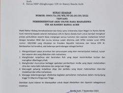 Rektor UIN Ar- Raniry Keluarkan Surat Edaran Hentikan Aktivitas Demo BBM
